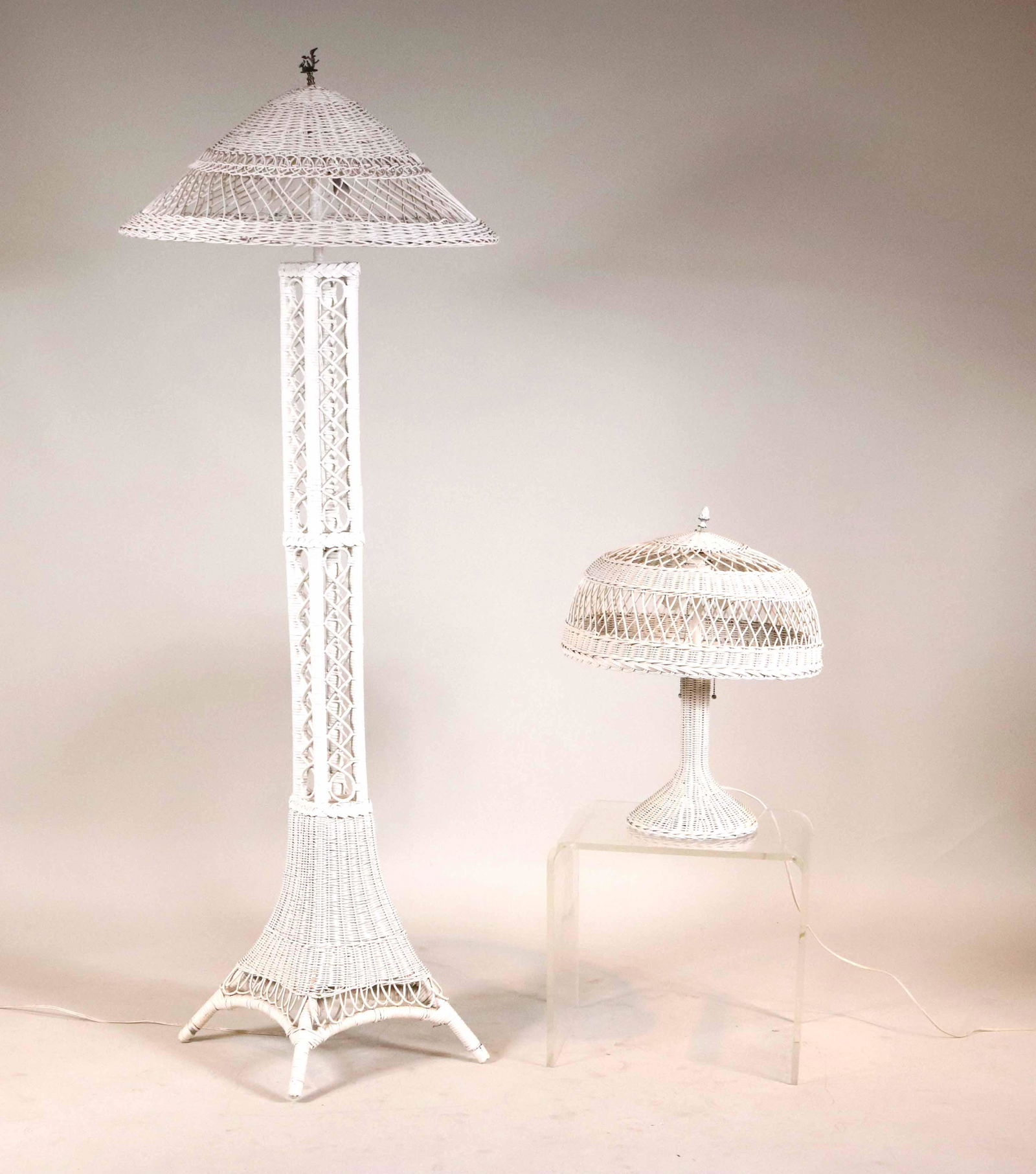 Tall White Painted Wicker Floor Lamp (1 of 13)