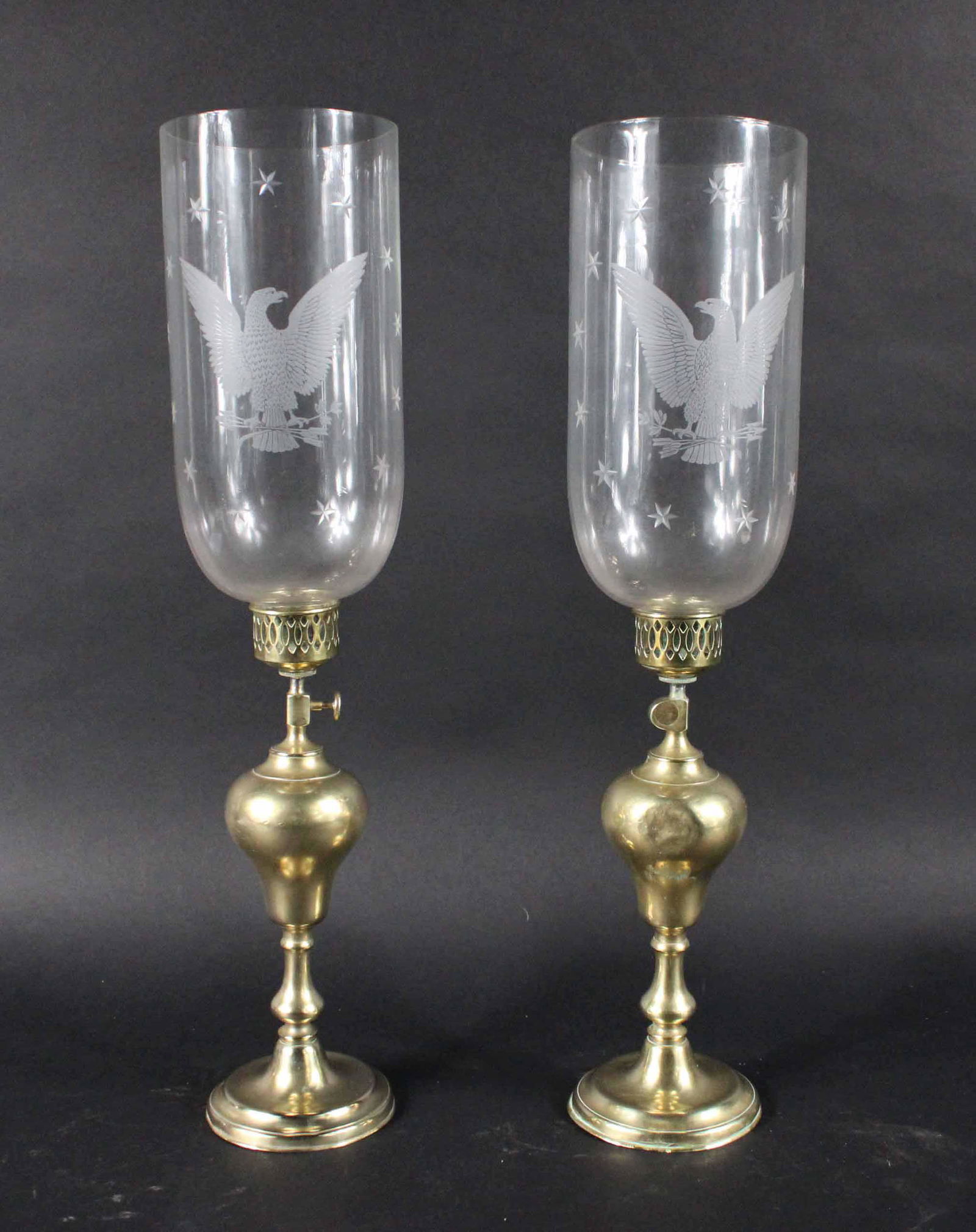 Pair of Brass Lamps with Eagle Decorated Shades (1 of 11)