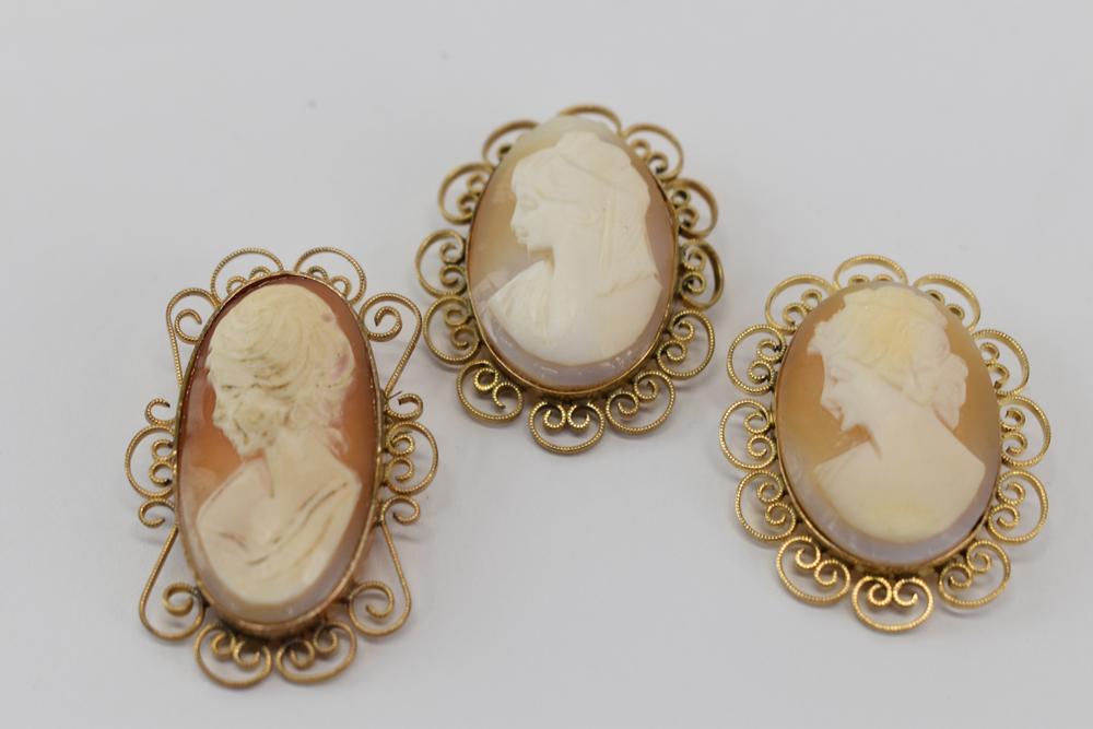 Group of Three Vintage Cameo Brooch Pendants (1 of 4)