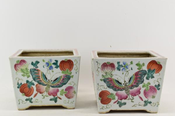 Pair Asian Style Planters with Butterfly Motif (1 of 6)
