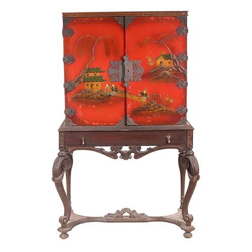Chinoiserie Style Parcel-Gilt Red-Lacquer Cabinet (1 of 15)