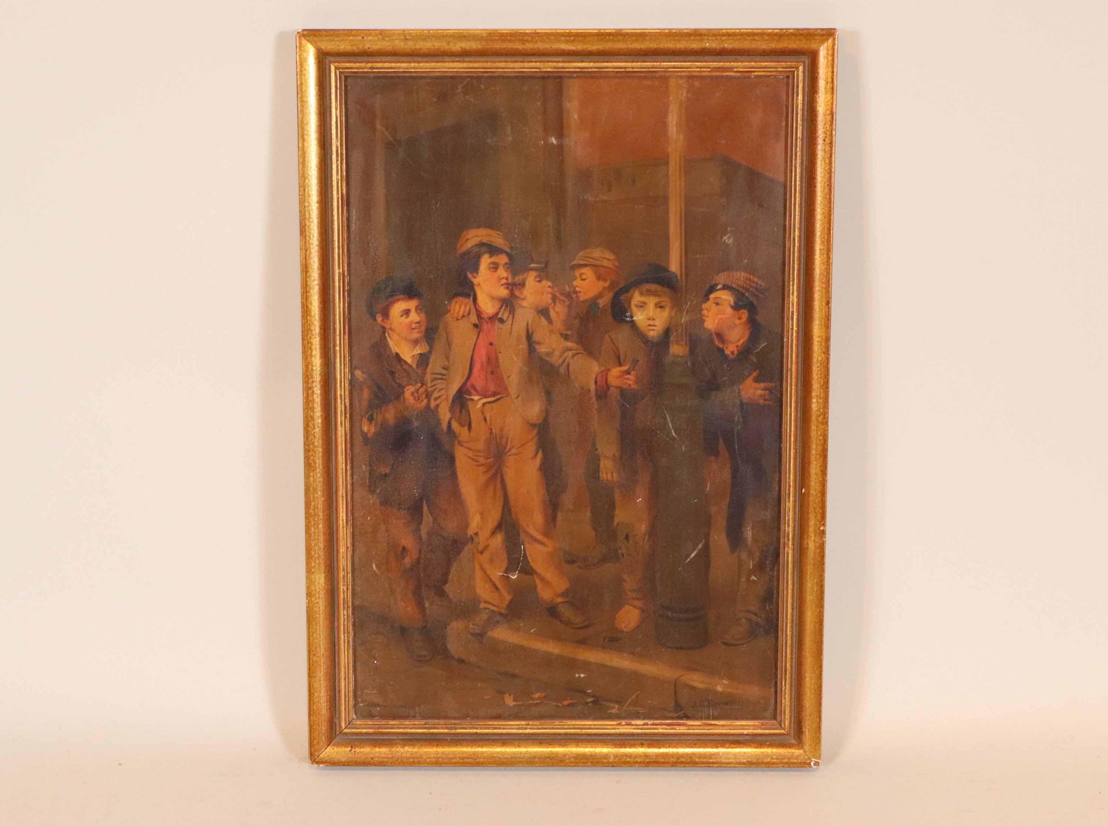 J.G. Brown Chromolithograph of Children on Street (1 of 9)