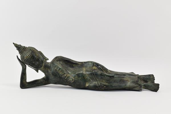 Bronze Reclining Buddha Sculpture: Bronze Reclining Buddha Sculpture Used condition 22"l x 3"d x 6-3/4"h