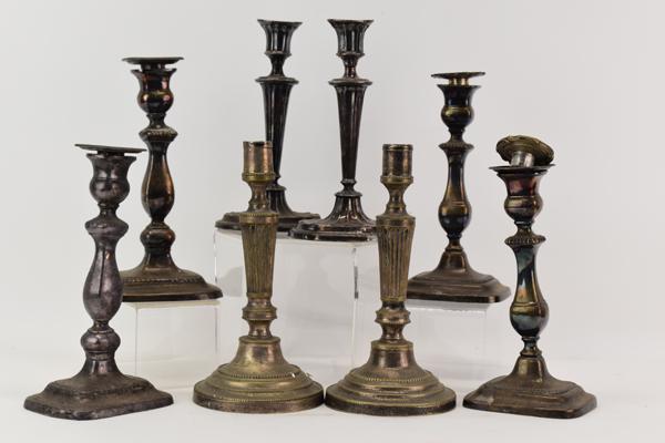 Four Assorted Pairs of Silver Plate Candlesticks (1 of 4)