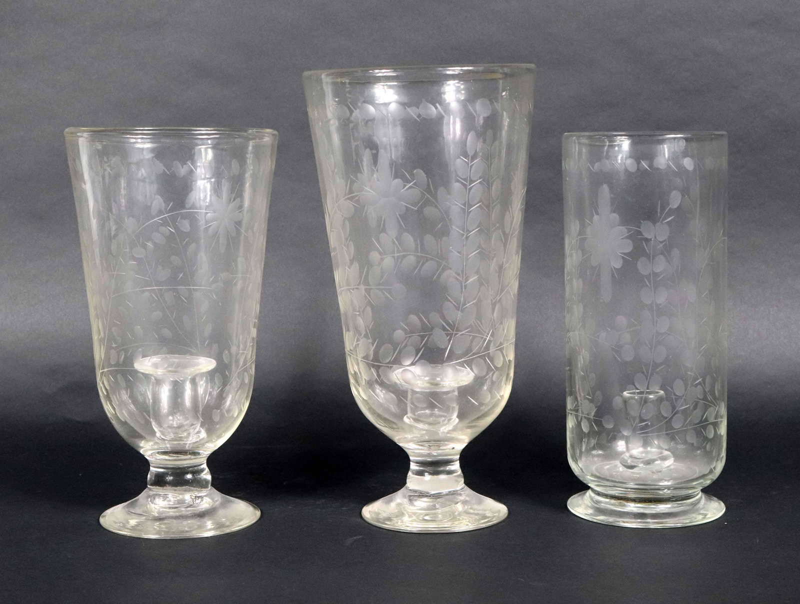 Three Similar Etched Glass Candle Holders (1 of 7)