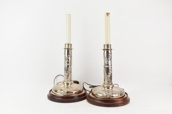 Pair of Silver Plated Candlestick Lamps (1 of 5)