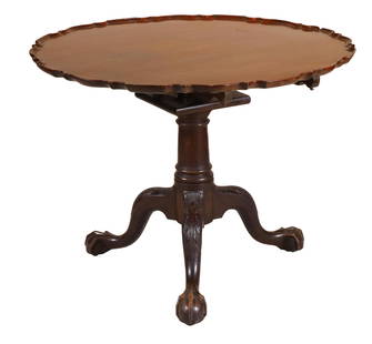 Chippendale Carved Mahogany Pie Crust Tea Table: Philadelphia, 1760-1780, with tilt-top29"h x 37-1/4"w