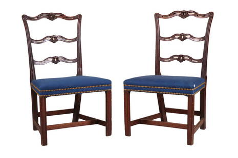 Pair of Chippendale Mahogany Side Chairs: Massachusetts, ca. 1780, with ribbon backs37"hProvenance: Israel Sack Inc., New York, NY; Sotheby's, 'Selections from Israel Sack, Inc.', January 22nd, 2002, Lot 1270