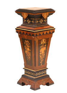 Aesthetic Movement Parcel-Gilt Rosewood Pedestal: American, ca. 1880, part-ebonized and inlaid39"h x 14"w x 14-1/4"d