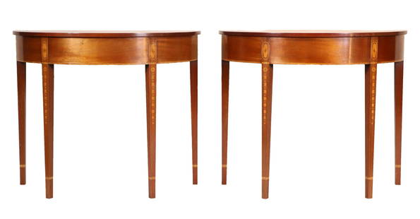Pair of Federal Style Inlaid Mahogany Pier Tables: 20th C.Each 20"h x 36"w x 17-1/2"d