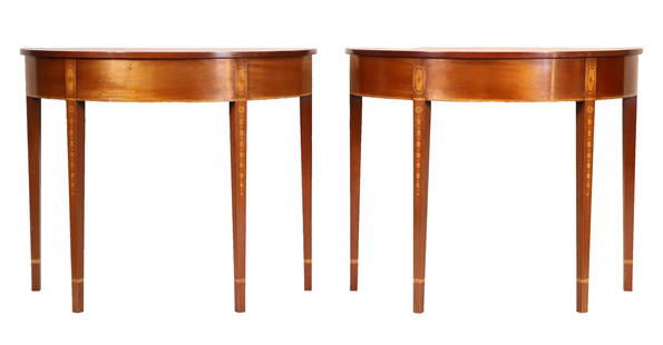 Pair of Federal Style Inlaid Mahogany Pier Tables: 20th C.Each 20"h x 36"w x 17-1/2"d