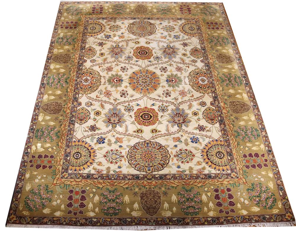 Stickley Arts & Crafts Style Carpet: With overall floral motif in earth tones. 12'l x 8'11"w