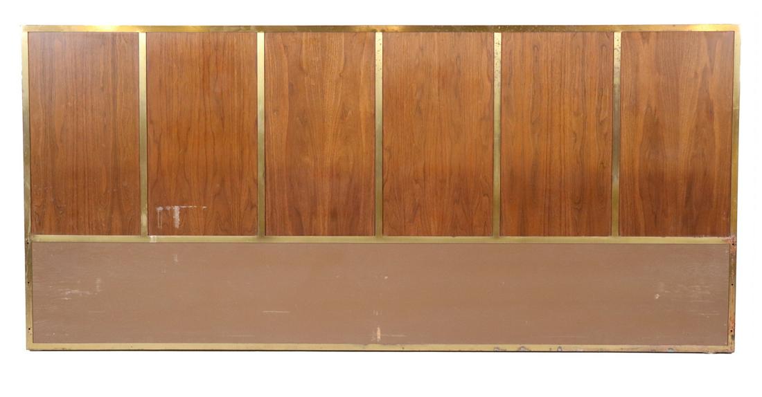Paul McCob Brass and Wood Paneled Headboard: 20th C. Some wear. 36"h x 6'6"w x 2"d