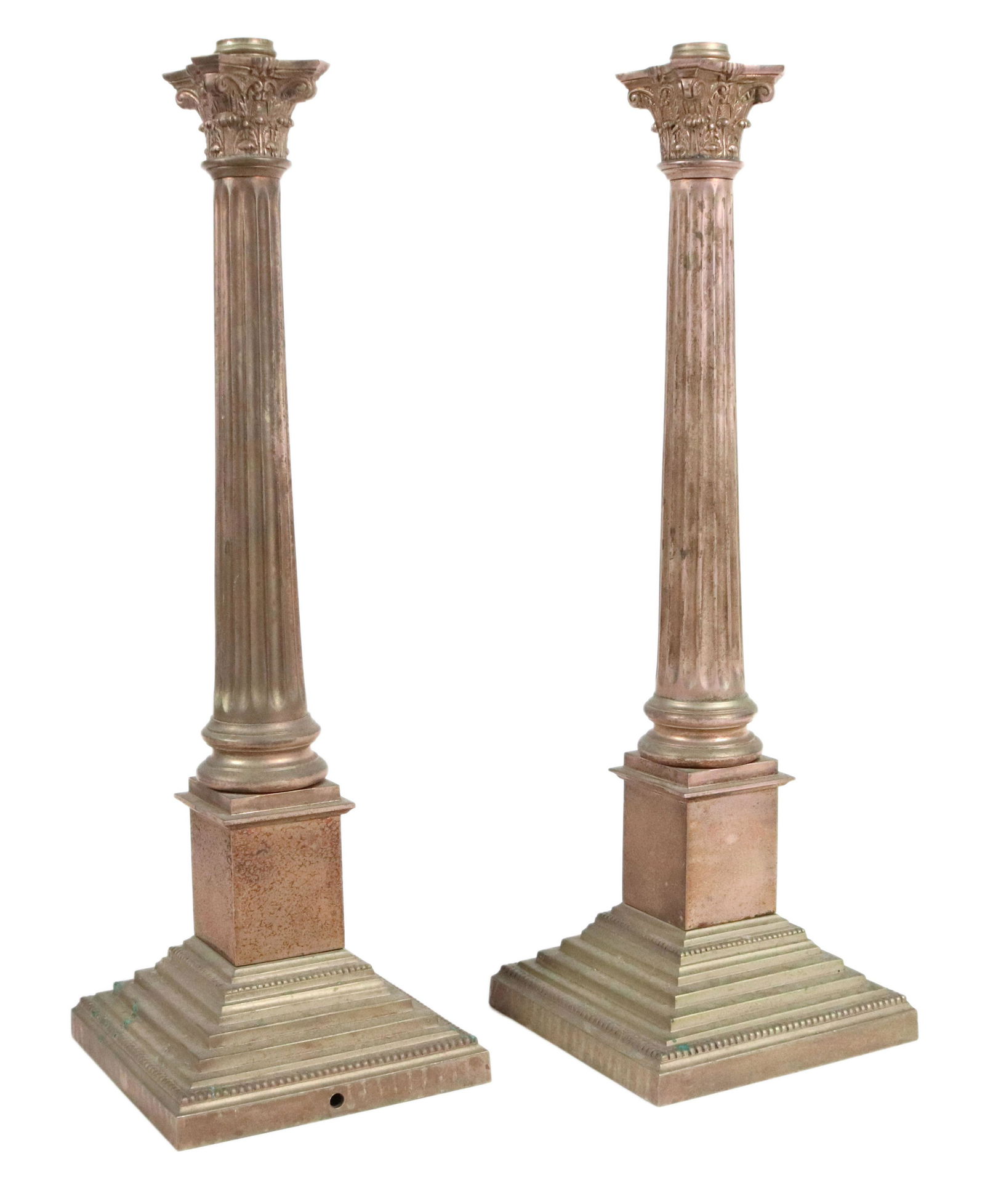 Pair of White Metal Columnar-Form Lamps (1 of 7)