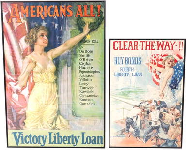 Two Howard Chandler Christy Posters: (American, 1872-1952) Comprising "Americans All!", 1919, 41”h x 28”w and "Clear the Way!", 29”h x 19”w