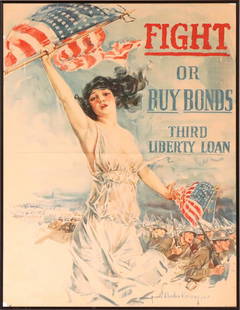 Howard Chandler Christy, "Fight or Buy Bonds": (American, 1872-1952) lithograph, 191741"h x 28"w