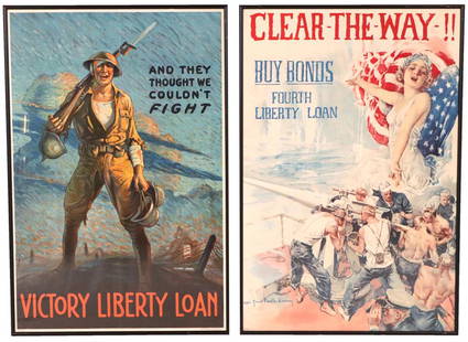 Two World War I Era Liberty Loan Posters: Comprising "And They Thought We Couldn't Fight!" by Clyde Forsythe (American, 1885-1962), published by Ketterlinus, Philadelphia, and "Clear the Way!" by Howard Chandler Christy (American,