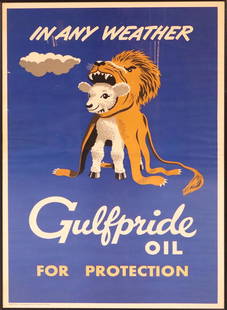 Gulfpride Oil World War I Era Poster: With slogan "In Any Weather Gulfpride Oil"Tears on left edge42"h x 28"w