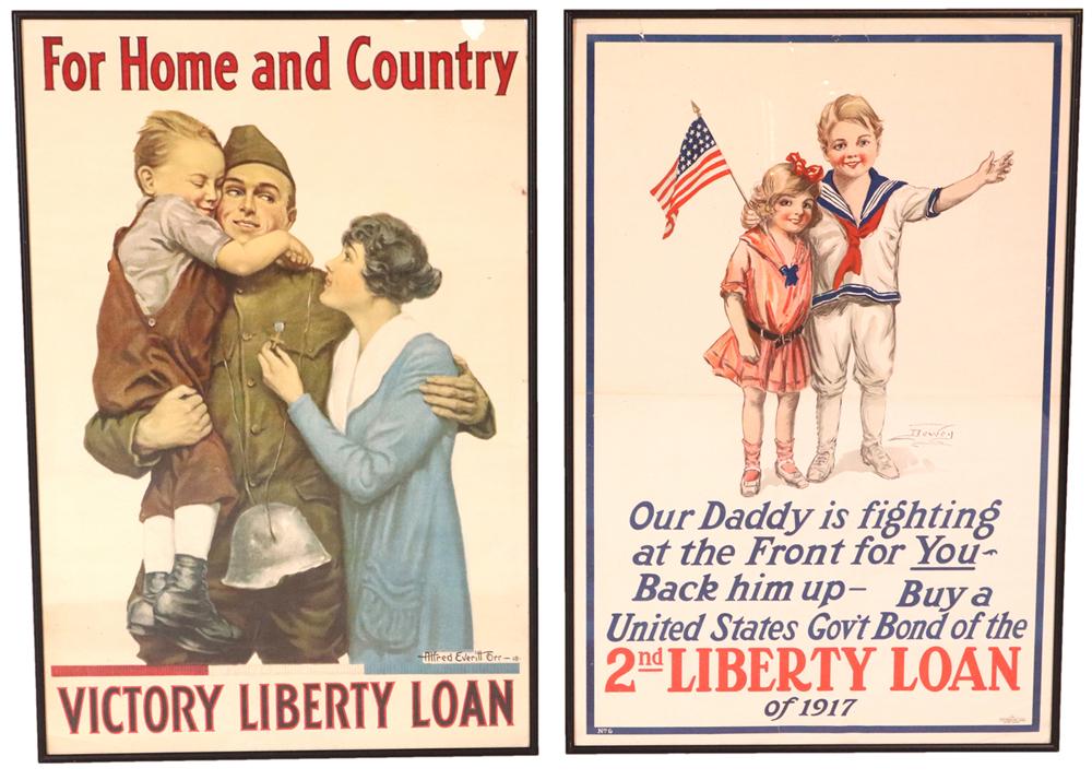 Two World War I Era Liberty Loan Posters: Comprising “For Home and Country” by Alfred Everett Orr, 1918, and “Our Daddy is Fighting at the Front for You”, Second Liberty Loan poster by Dewey, 1917Some tears and lossesE