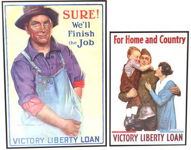 Two Victory Liberty Loan Posters: Comprising "Goodbye Dad, I'm off to fight for Old Glory", Lawrence S. Harris, published by Sackett & Wilhems Corp., New York, 29”h x 19”w; "Beat Back the Hun with Liberty Bonds",