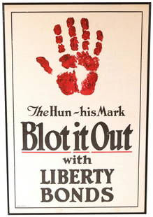 J. Allen St John, "The Hun: His Mark, Blot it Out": (American, 1875-1957) World War I era war bond poster, published by Manz Engraving Co., Chicago42"h x 28"w