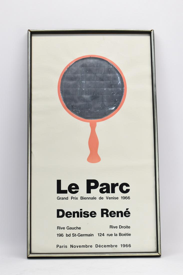 Le Parc Modern Art Exhibition Poster: Julio Le Parc Grand Prix Biennale de Venise 1966 Modern Art Exhibition Poster. Mixed Media with Reflective Silver Foil Magnifying Glass Silkscreen Image. Denise Rene Paris 17-5/8"h x 31"w