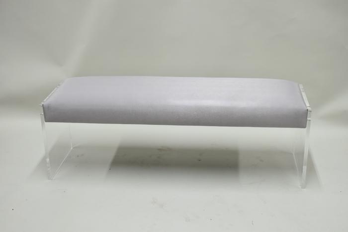 Modern Lucite Upholstered Long Bench: Modern Lucite Upholstered Long Bench Used condition, wear/worn 18-1/2"h x 53"l x 16-1/4"d