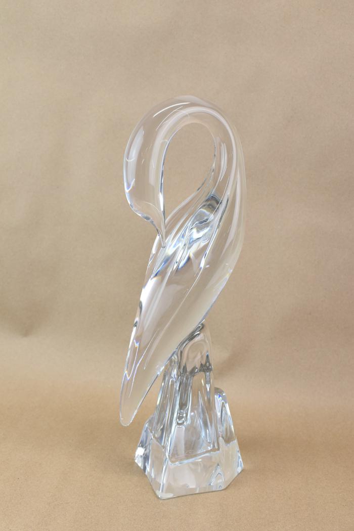 Daum France Crystal Egret: Daum France 14" Crystal Egret Bird Figure, perched atop a mountaintop shaped base, signed near base Overall good condition having no chips, cracks, or repairs