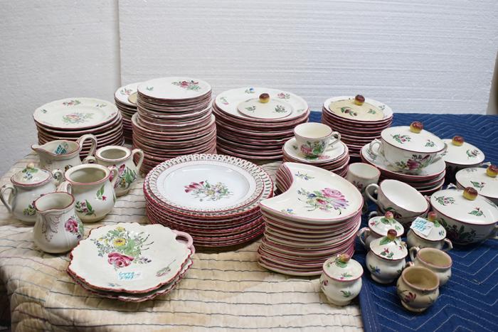 Assembled Dinnerware Luneville Old Strasbourg: Assembled Partial Dinner Luneville Old Strasbourg, pieces of K & G Luneville Made in France pieces, so marked, comprising 19 7-1/8"dia plates, 5 7-7/8"dia plates, 12 5-5/8"dia bread plates, 13 half mo