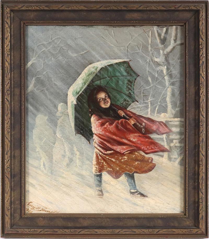 George W. Hunold, Oil on Canvas, Woman in Snow (1 of 10)
