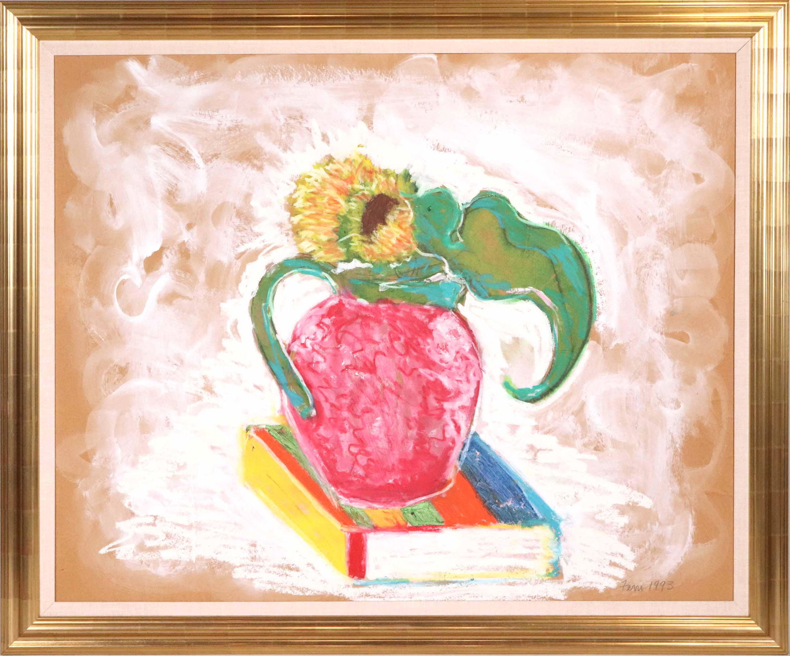 Oil on Paper & Canvas, Vase with Flowers on Book (1 of 9)