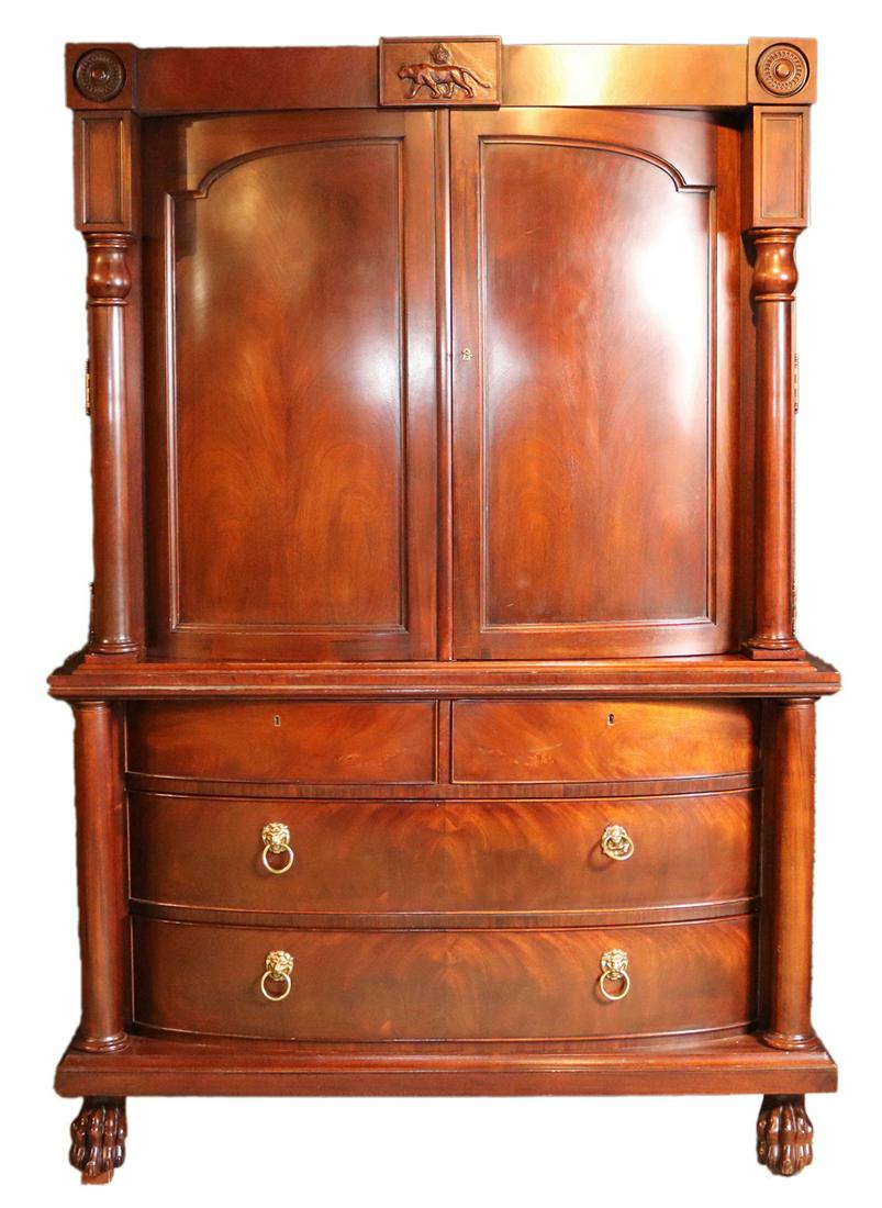 Henredon Mahogany Linen Press: In two parts. 6'10"h x 4'8-1/2"w x 24-1/2"d