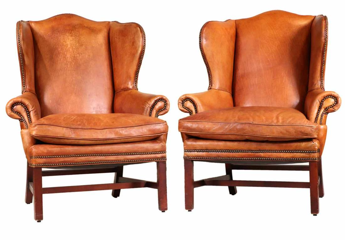 Pair of Ralph Lauren Brown Leather Wing Chairs (1 of 11)