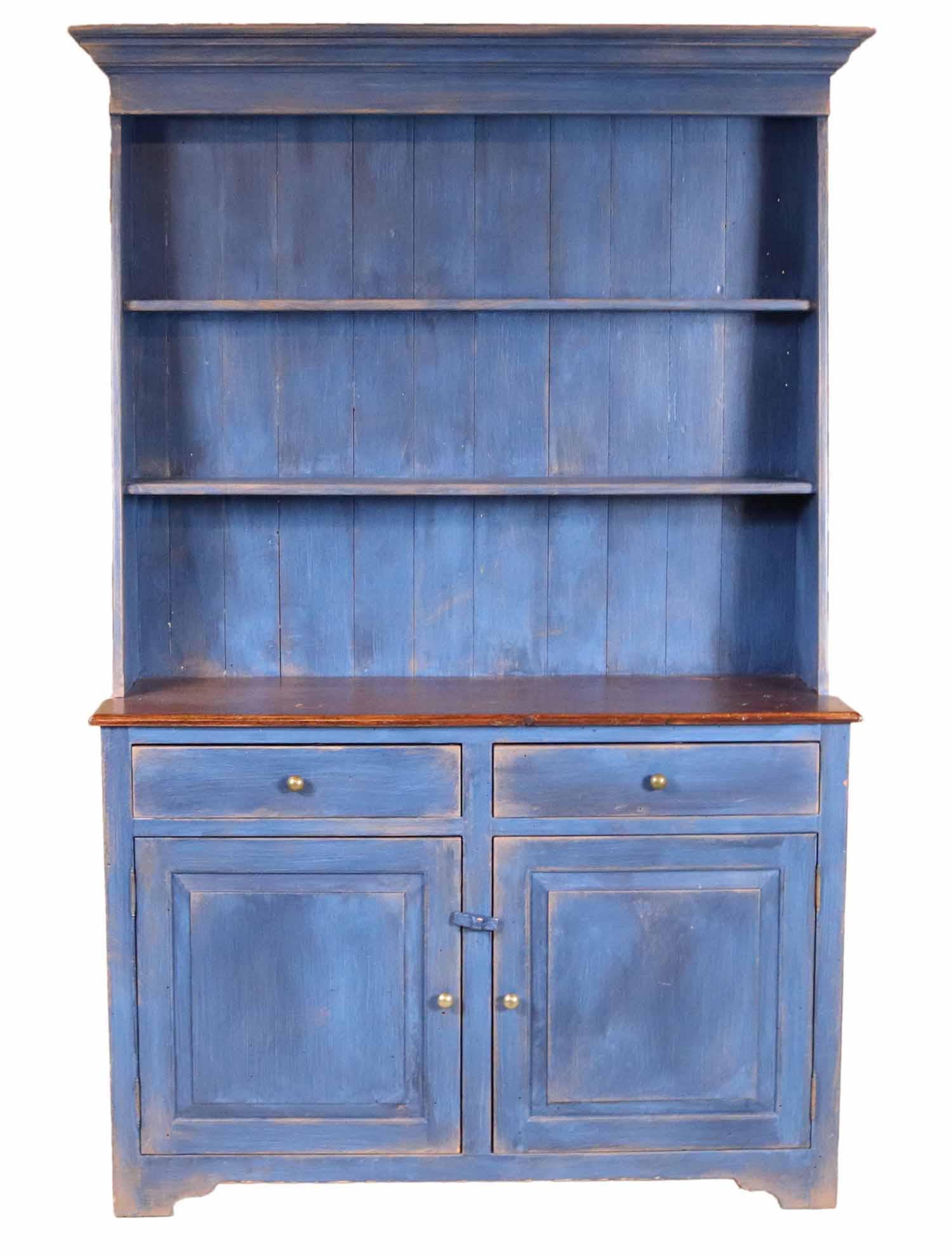Blue and Grain Painted Pine Step Back Cupbard (1 of 11)