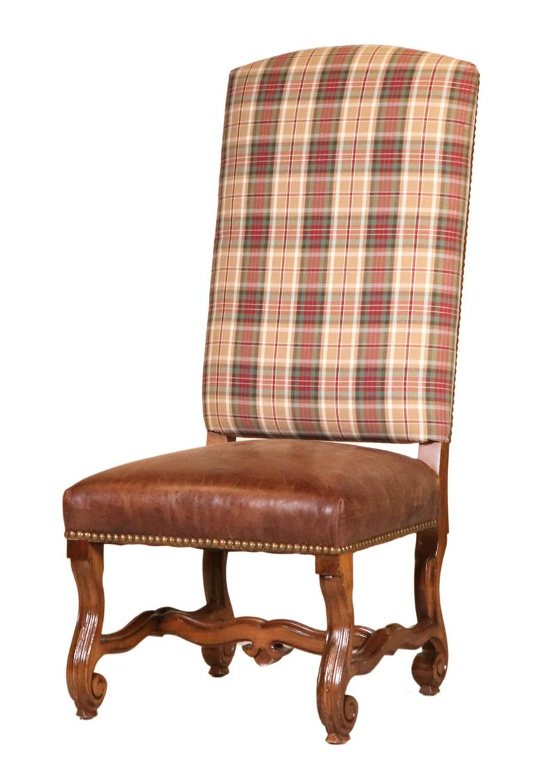 Baroque Style Plaid and Leather Upholstered Chair (1 of 7)