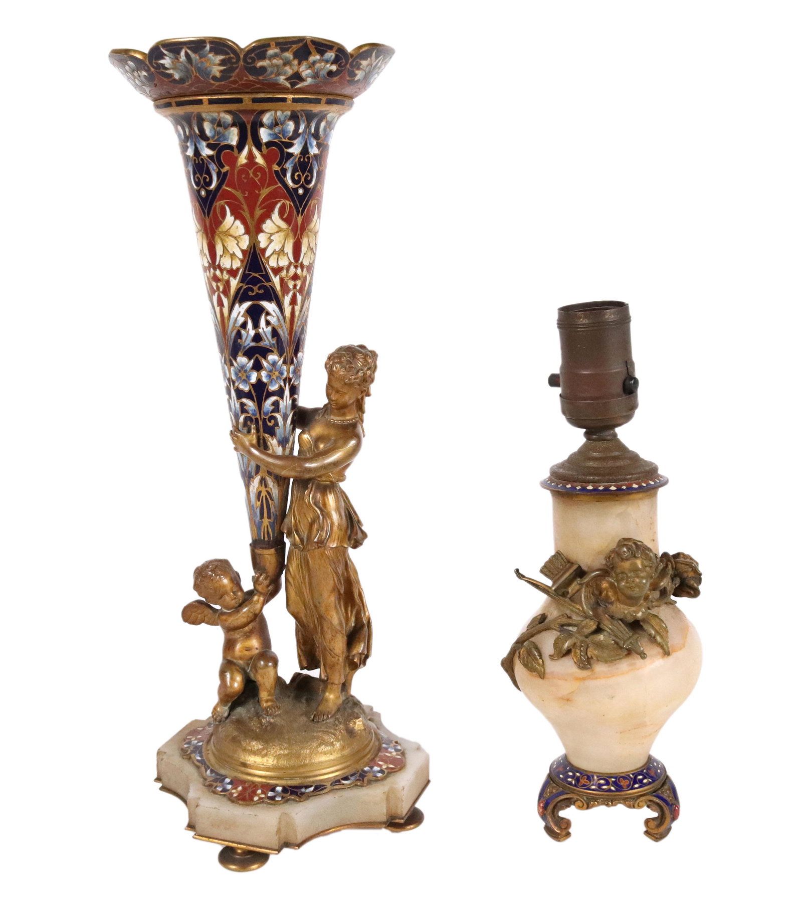 Gilt Metal, Champleve, and Stone Figural Vase (1 of 12)