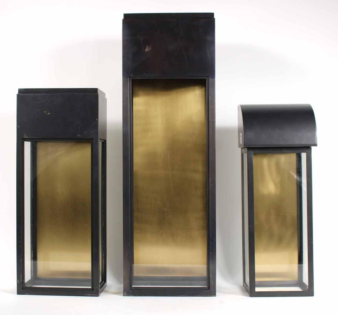 Three Black Metal & Glass Outdoor Wall Lanterns (1 of 6)