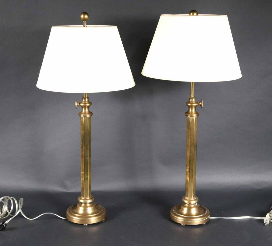 Pair of Brass Columnar Candlestick-Form Lamps (1 of 8)