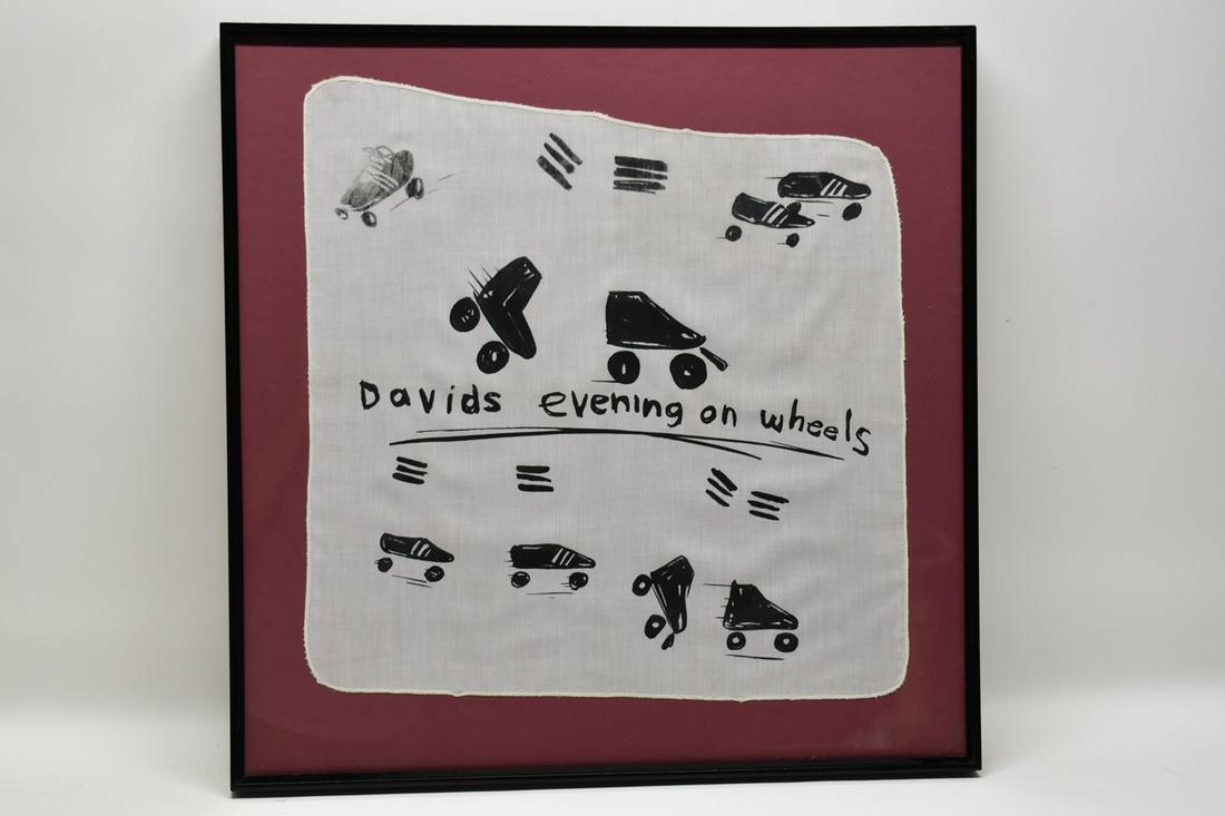 Print on Fabric, After David Hockney: Print on Fabric, After David Hockney, "David's Evening on Wheels" Overall: 24"h x 24"w