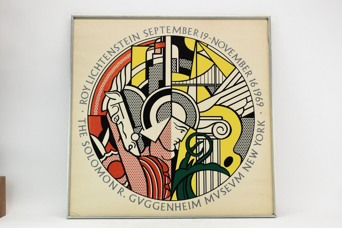 Roy Lichtenstein Guggenheim Exhibit Poster: Roy Lichtenstein Guggenheim Exhibit Poster September 19 - November 16, 1969. Used condition, wear, worn, water stain to lower left corner. Approx sight size 28" x 28"