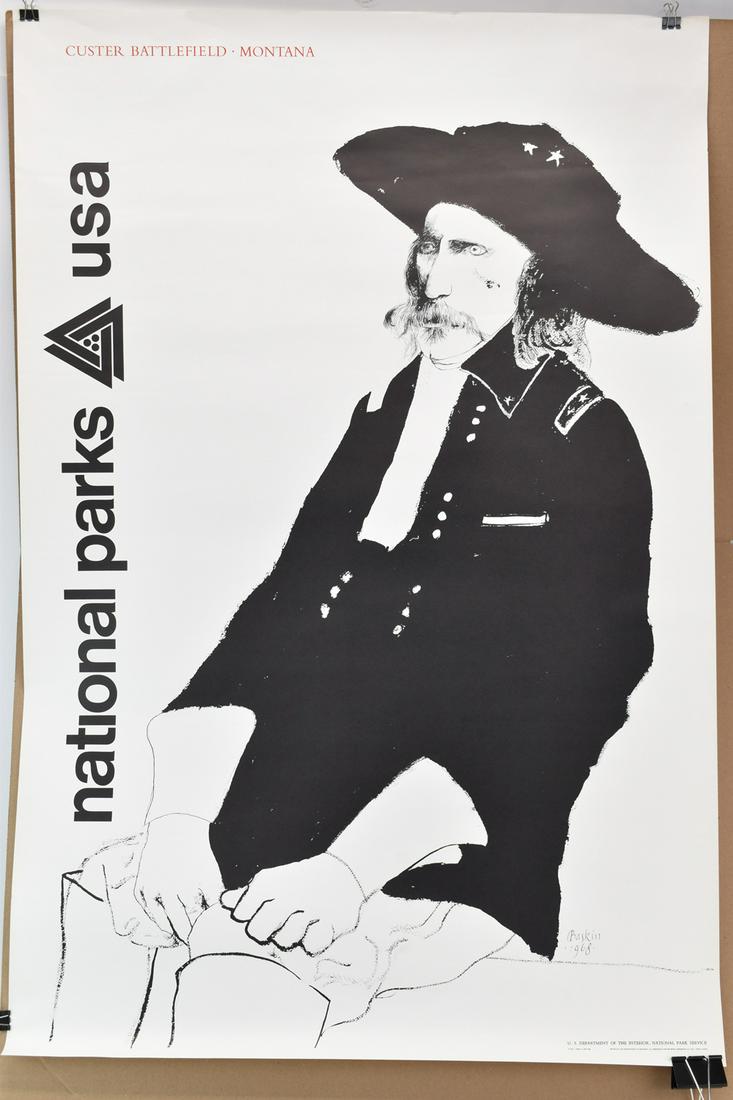 Leonard Baskin National Parks Poster: Leonard Baskin National Parks Poster with image of General George Armstrong Custer, made for the U.S. Department of the Interior. Drawings of George Armstrong Custer, 1968. 42"h x 28"w. Provenance: Fr