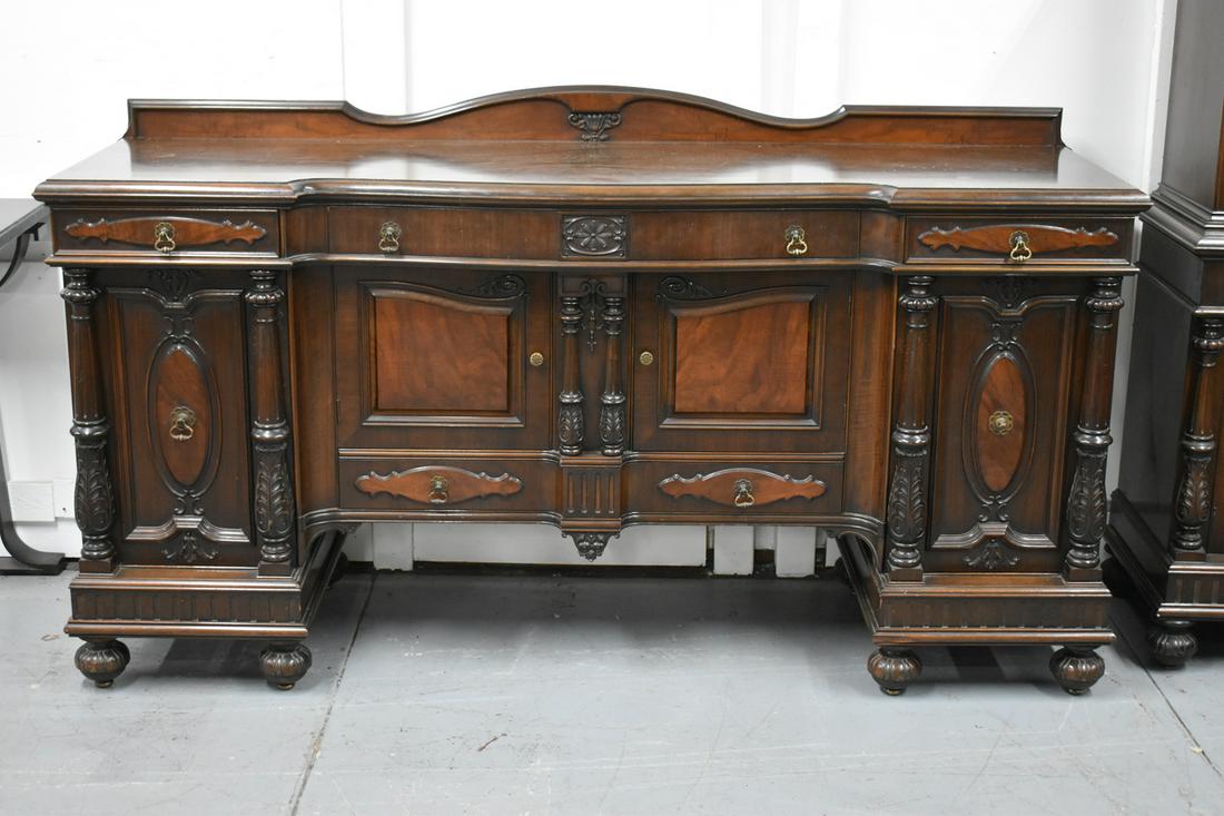 Jacobean Style Walnut Sideboard: Jacobean Style Walnut Sideboard. Used condition, some scratches, wear, worn. 78" long x 24" deep x 43" tall