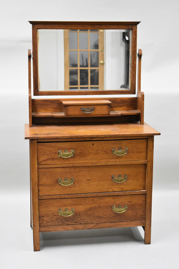 Antique Oak Mirrored Dressing Chest of Drawers: Antique Oak Mirrored Dressing Chest of Drawers. Used condition 62" tall x 36" wide x 19" deep