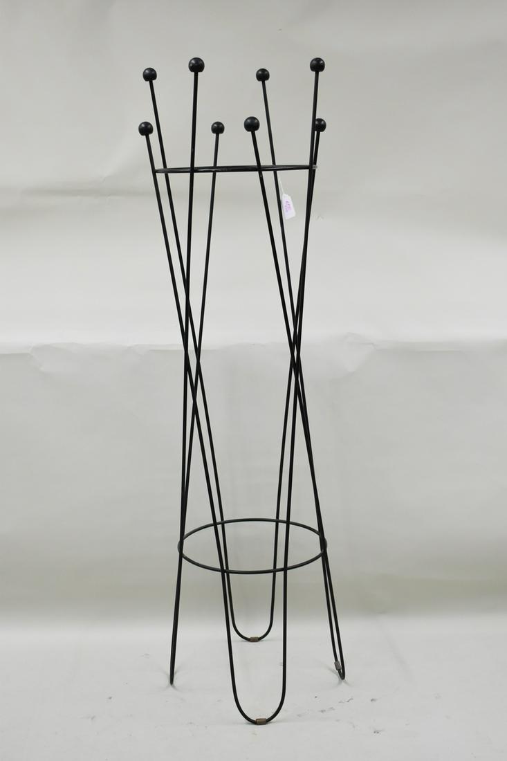 Roger Feraud Style Modern Iron Coat Rack: Roger Feraud Style Modern Iron Coat Rack having sculptural appearance, mid century modern. Used condition with general surface wear, some light scuffing and paint loss. Appx: 68-3/4"h x 20-1/2"dia at