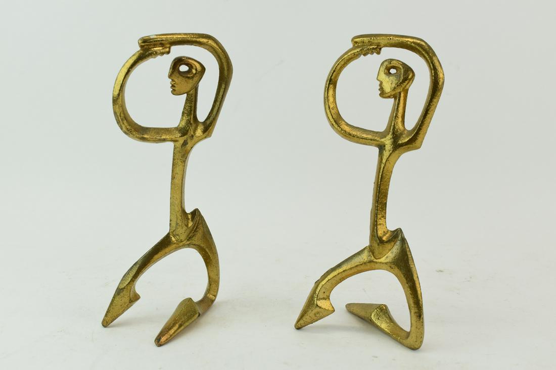 Pair Frederick Weinberg Modern Dancer Sculptures: Pair Frederick Weinberg Modern Dancer Sculptures, marked on pointed foot, each. Used condition with surface wear and patina. Appx 8-3/4"h x 4"w x 3"d.