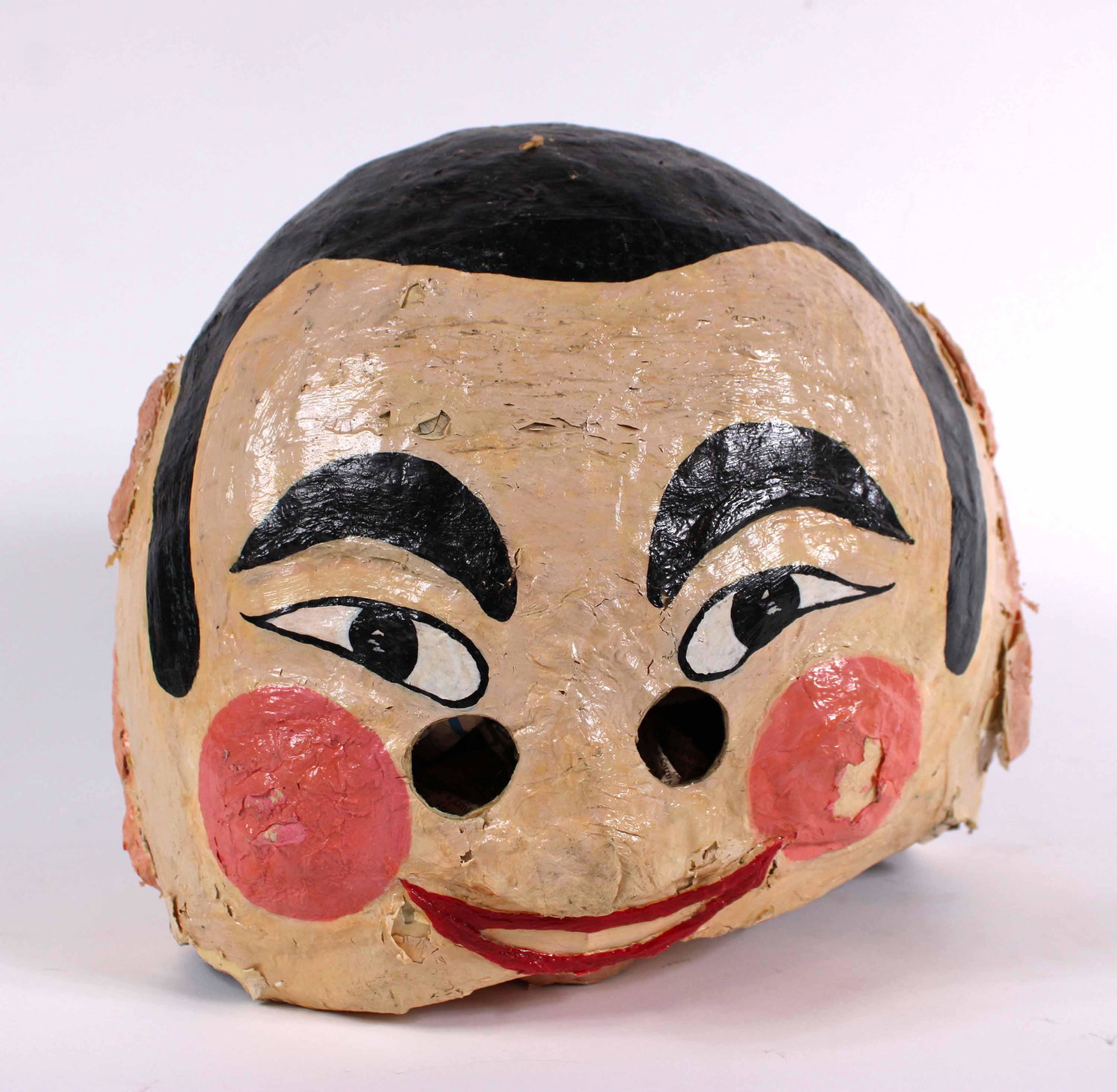 Papier Mache Folk Art Head/Mask: Papier Mache Folk Art Head/Mask Losses, damage 10-1/2"h x 13-1/2"w x 12"d
