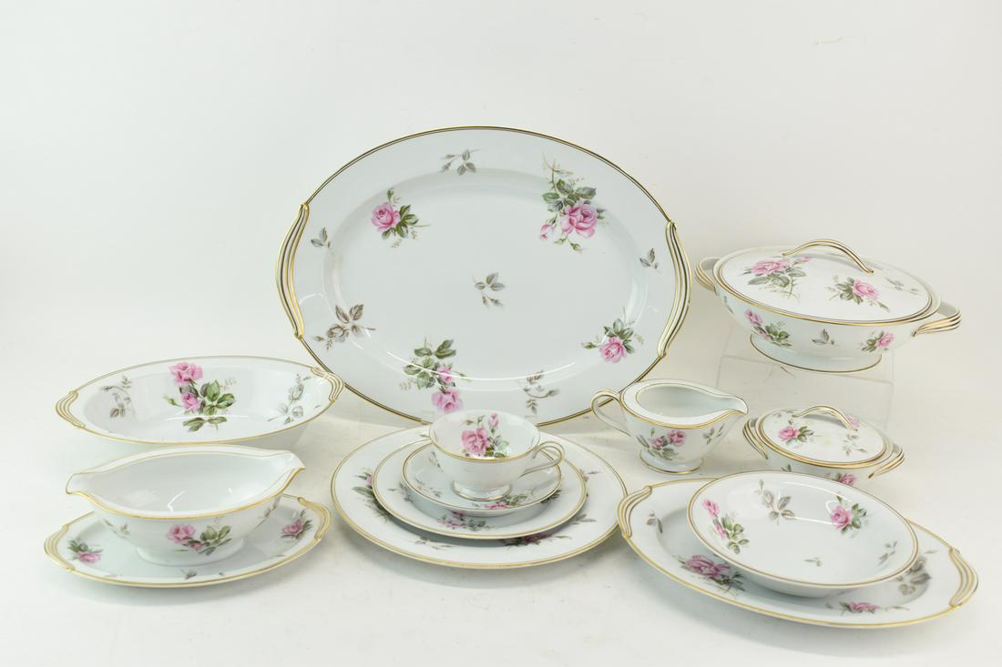 Partial Noritake "Rosa" Dinner Service: Partial Noritake "Rosa" Dinner Service 164 pcs, comprising (22) 10-1/2" dinner plates, (24) 7-1/2" dessert/salad plates, (24) 6-1/4" bread plates, (21) 5-5/8" saucers, (23) teacups, (17) 7-3/8" soup b