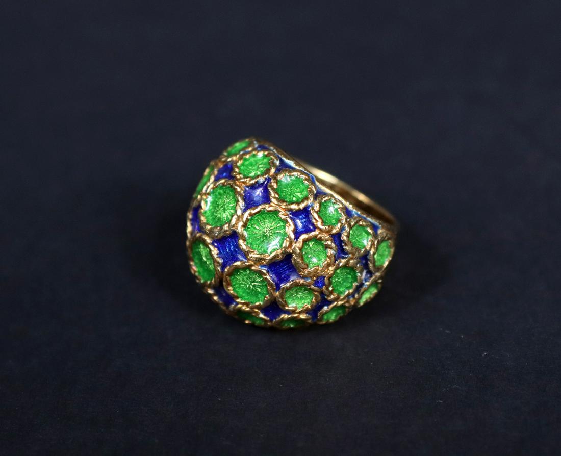 Tiffany & Co 18K Yellow Gold & Enamel Dome Ring (1 of 5)
