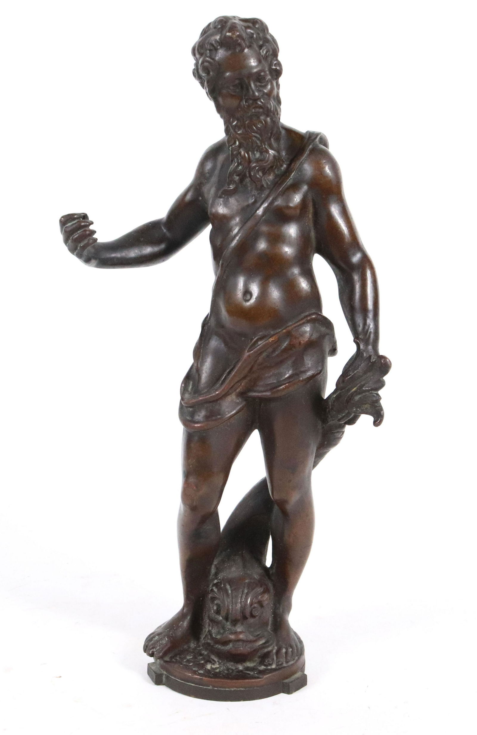 After Alessandro Vittoria, Bronze of Neptune: (Italian, 1525-1608) Lacking trident 13-1/2"h