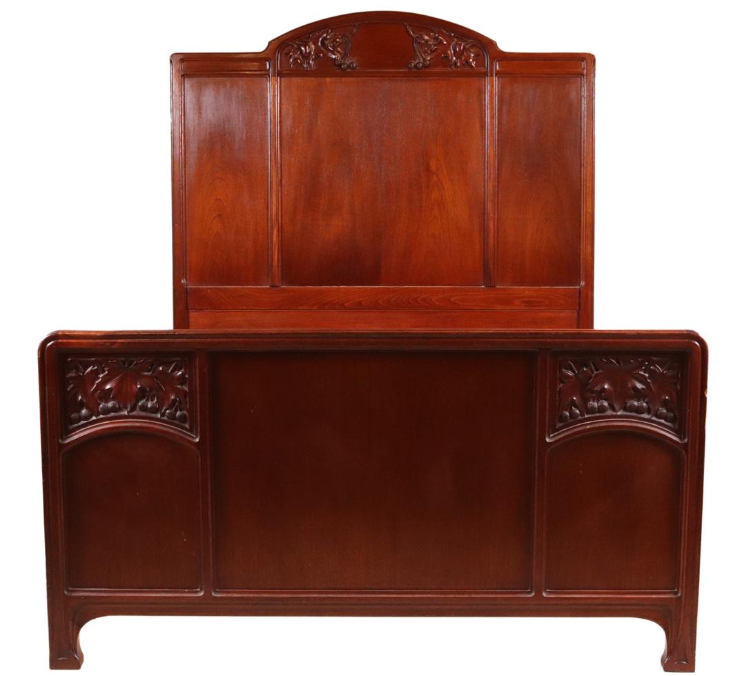 Art Nouveau Carved Mahogany Bedstead (1 of 12)
